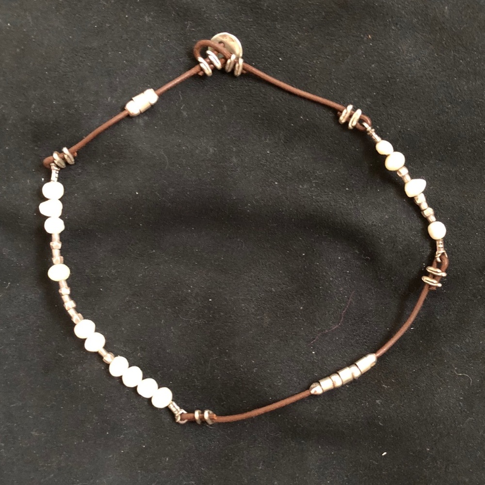 Silpada Leather with silver and pearl necklace